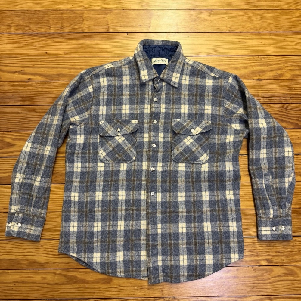 Vintage St Johns Bay Mens XL Pure Virgin Wool Plaid Flannel Shirt